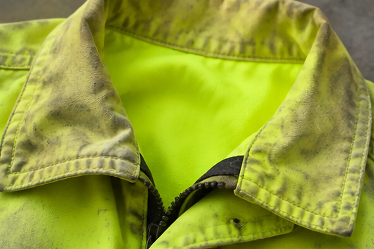 Ausgeblichener Kragen einer Warnschutzjacke