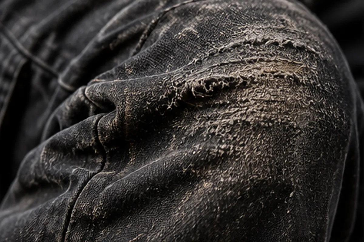 Abgewetztes Knie einer gebrauchten Hose